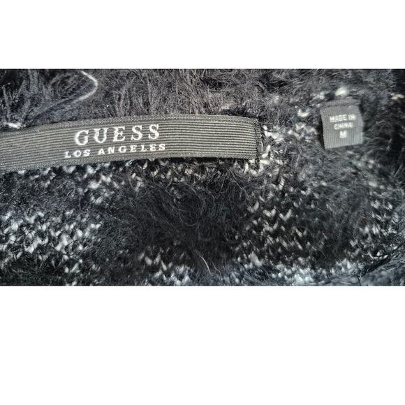 Guess Los AngelesFuzzy Crop Cat Kitten Sweater Black/White Women M - Picture 2 of 5